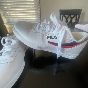 Fila White Sneakers with Red & Navy Accents